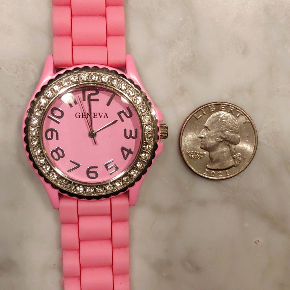 EUC * GENEVA * HOT PINK WATCH * WATER RESISTANT * RHINESTONES